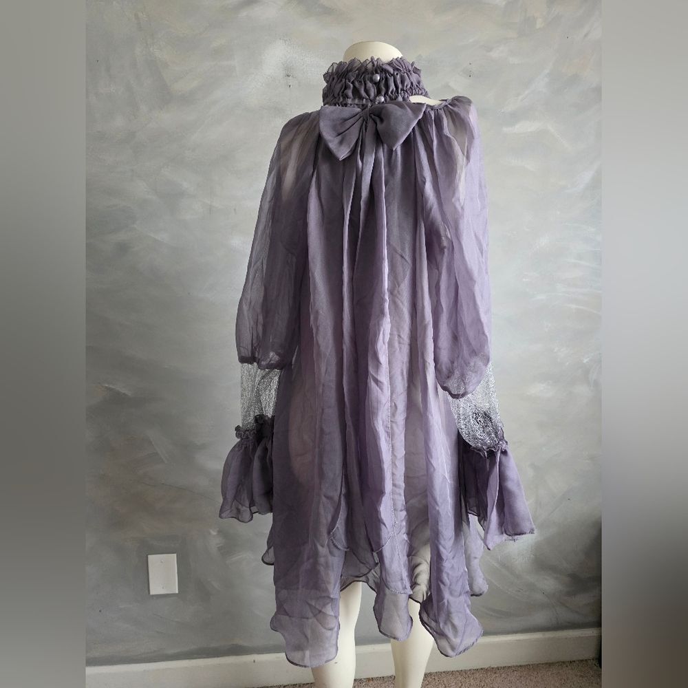 Sheer Renaissance Fairy Chemise Dress Puff Sleeves High Collar Ruffle Mini Sz M